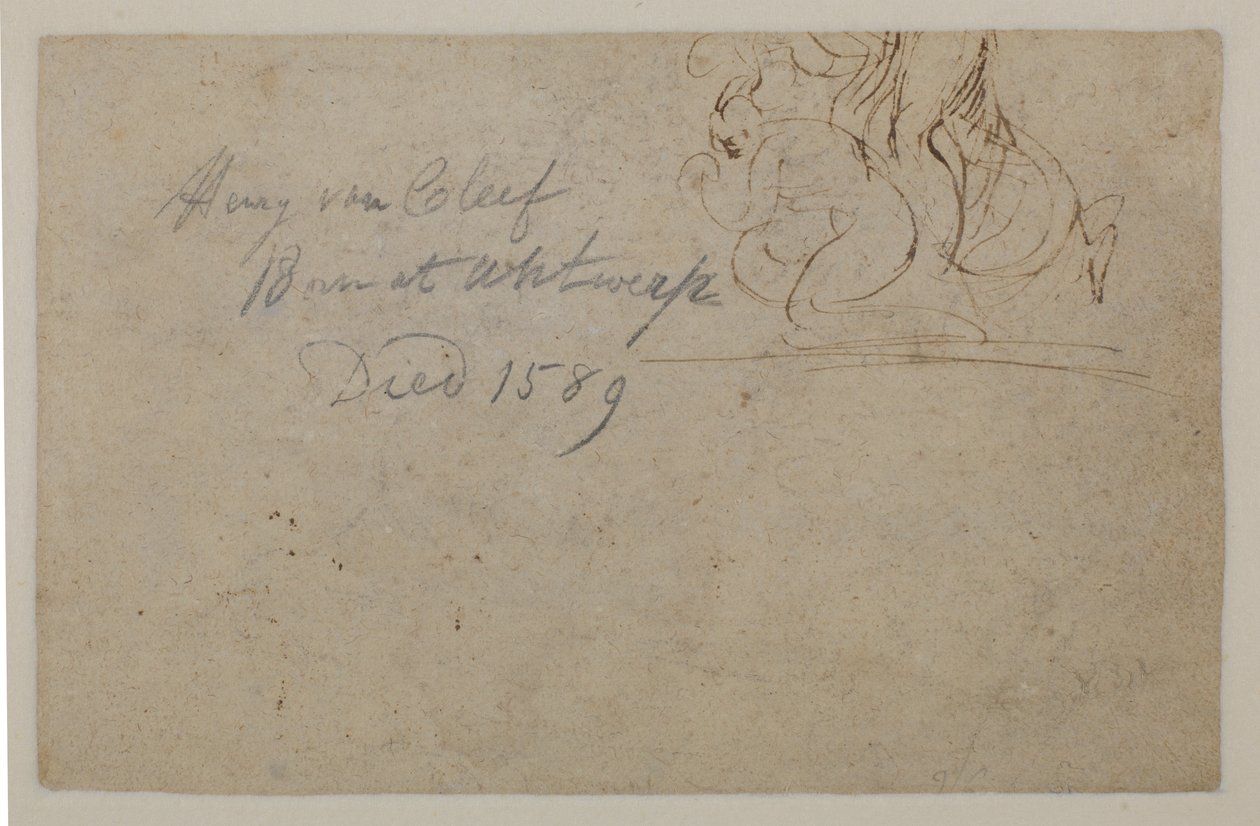 Annotáció egy későbbi kéztől. Vázlat egy kupogó alakról és egy nevelő lóról, ?, XVI alkotó: Hendrick van Cleve