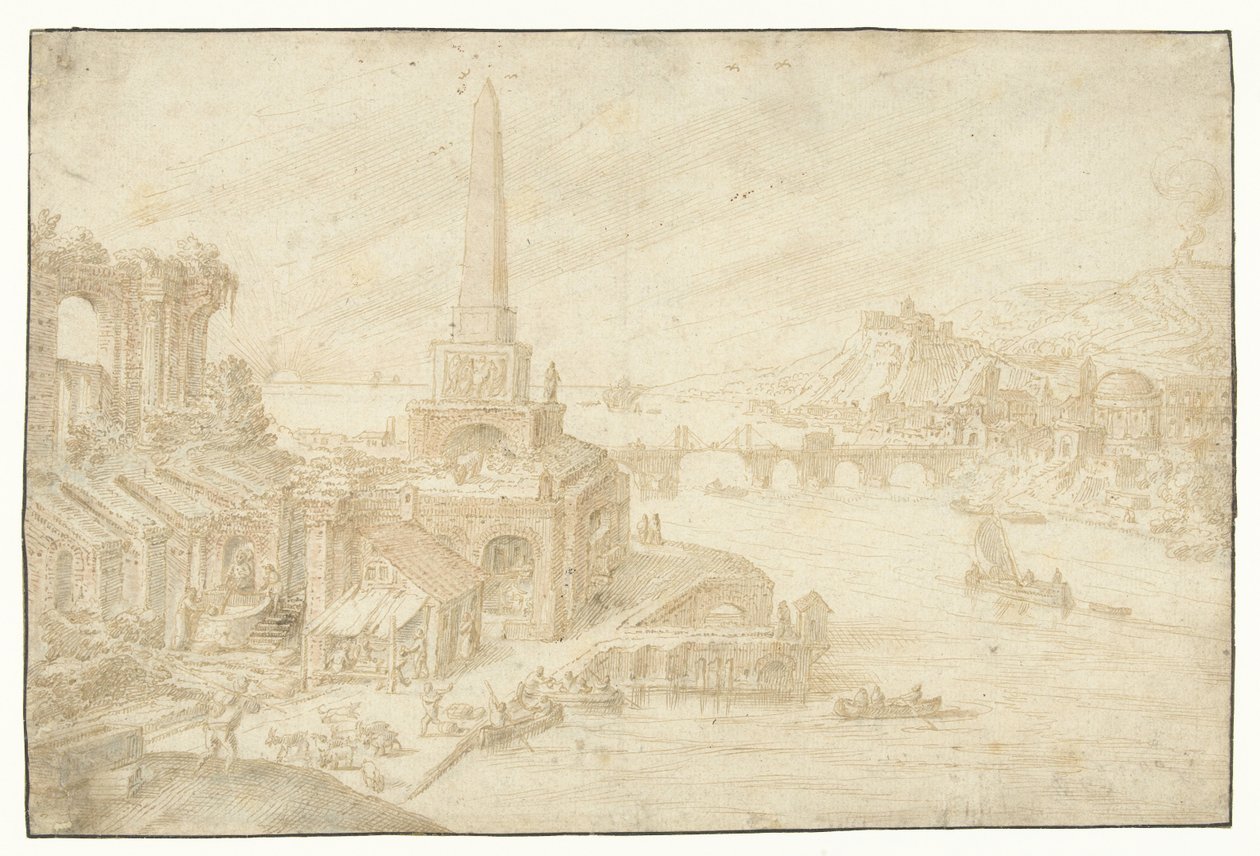 Obeliszk naast romjai Régiók, vidékek, Fundorum (...) (sorozat címe) alkotó: Hendrick van Cleve