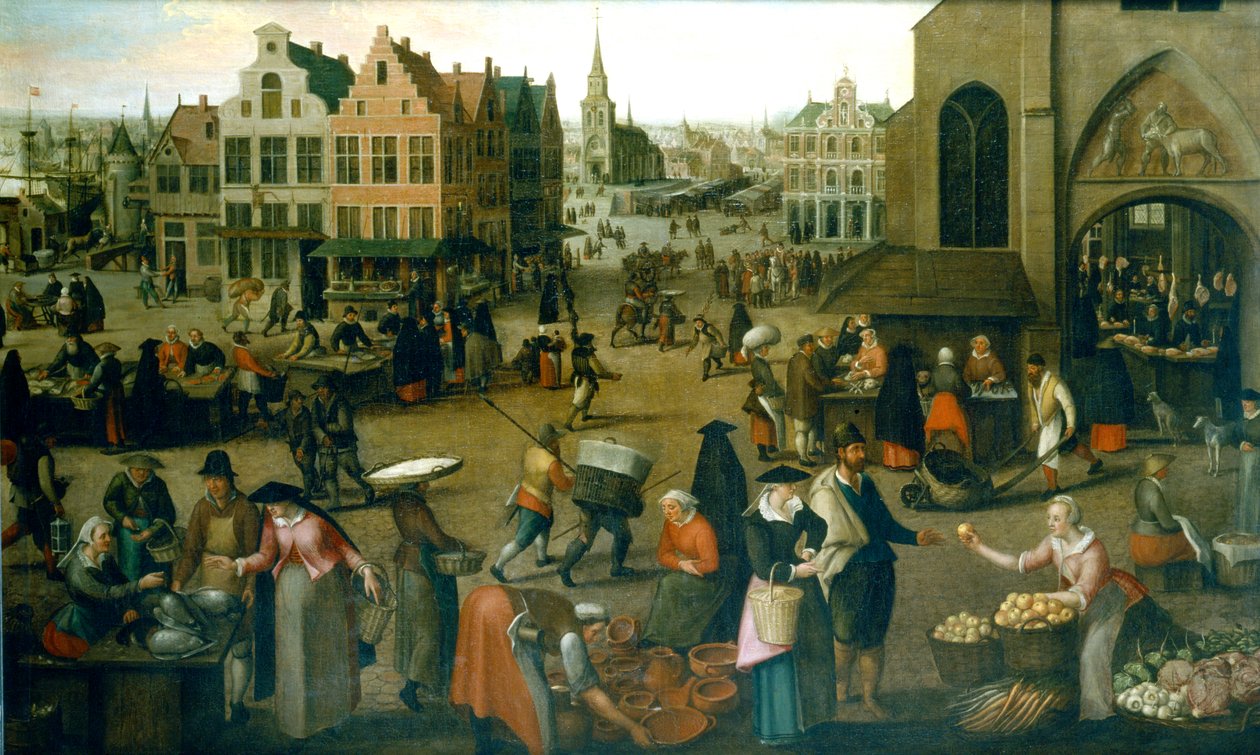 „Kilátás egy piacról”, c1570-1603 alkotó: Hendrick van Steenwijck the Elder
