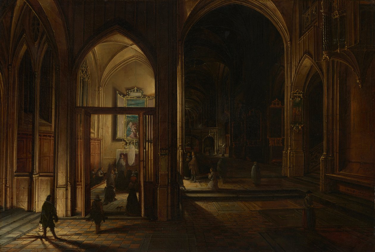 Egy gótikus templom belseje éjjel alkotó: Hendrick van Steenwijk the Younger