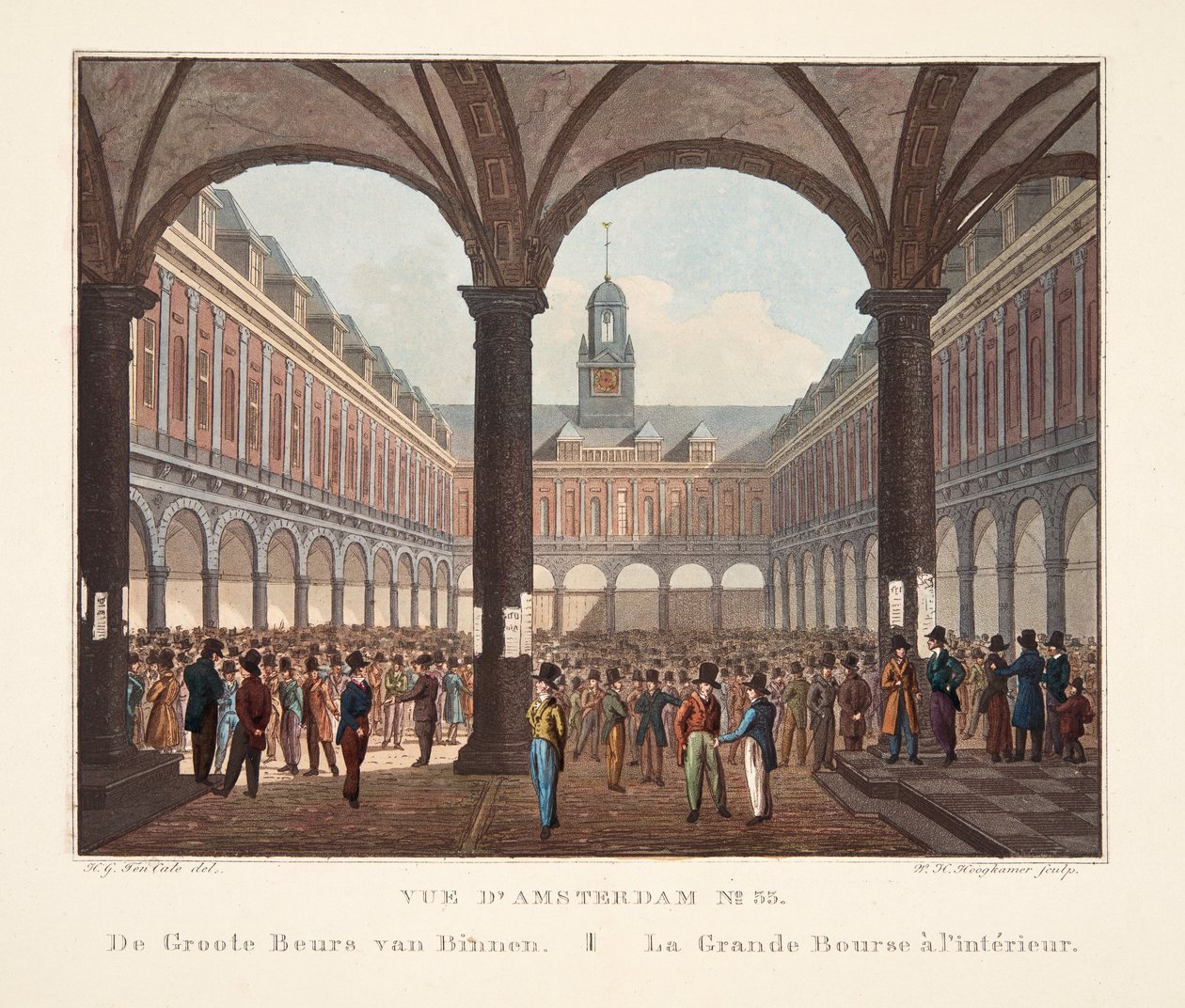 Amszterdam kilátása No.33. De Groote Beurs van Binnen. La Grande Bourse belül, 1825 (kézzel színezett metszet) alkotó: Hendrik Gerrit ten Cate