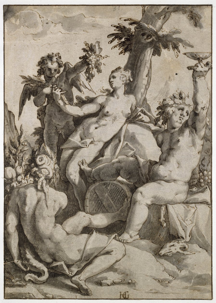 Ceres, Venus és Bacchus, 16. század (toll és tinta és szürke mosás papíron) alkotó: Hendrik Goltzius