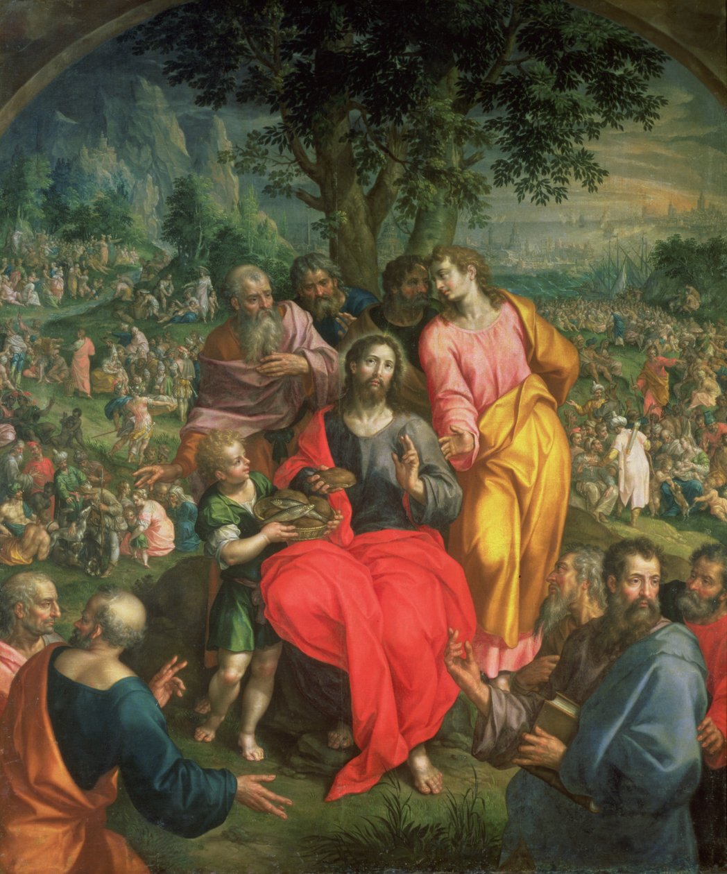 Az ötezrek táplálása, 1590 körül alkotó: Hendrick de Clerck