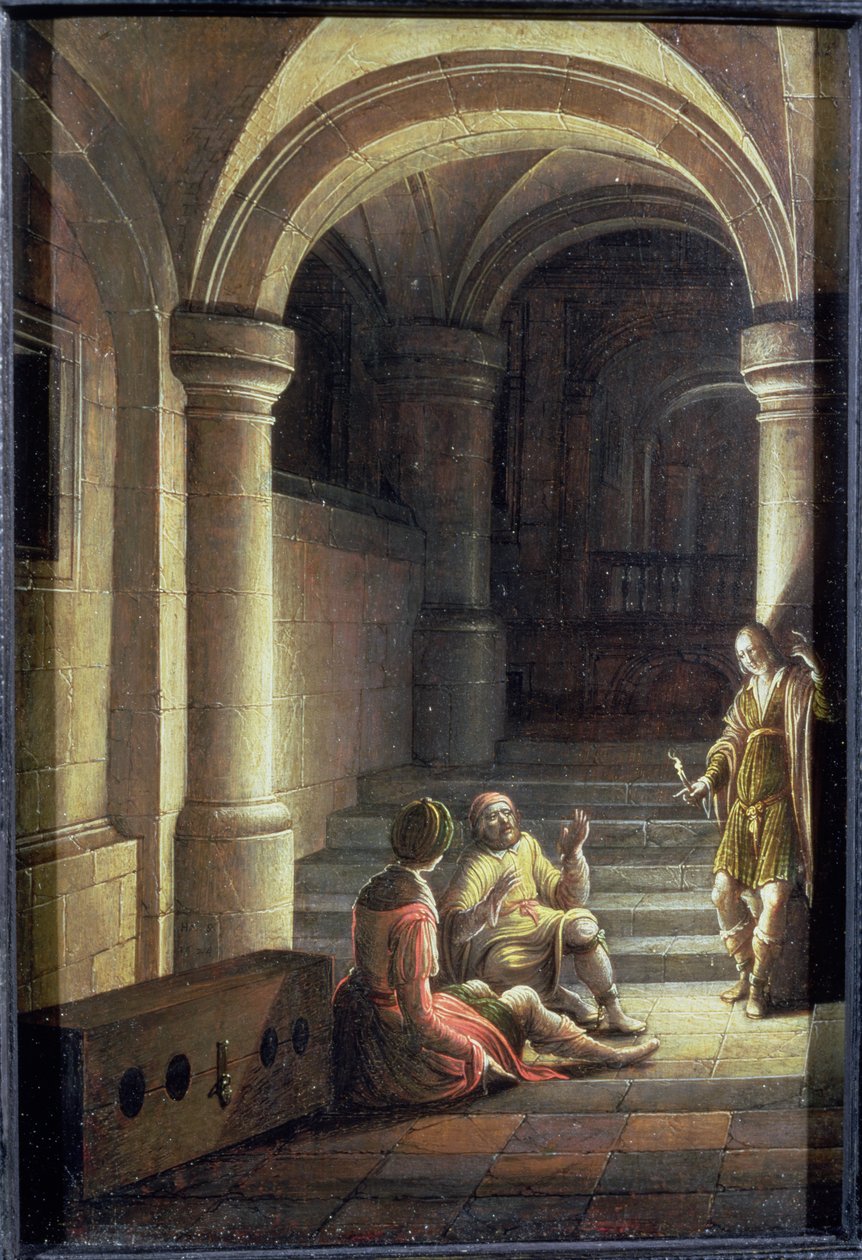 József a börtönben a pék és a komornyik álmát tolmácsolja, 1624 alkotó: Hendrik the Younger Steenwyck