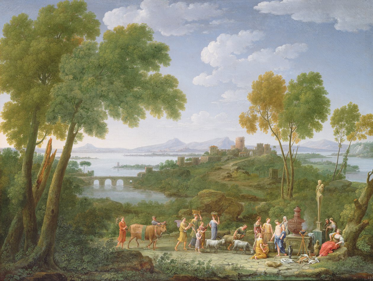 Kiterjedt olasz táj áldozattal, 1728 alkotó: Hendrik van Lint