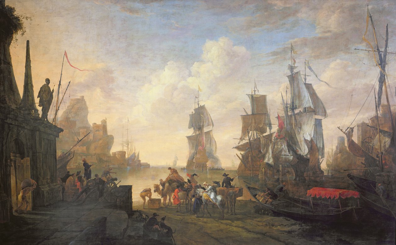 Kilátás a levantei kikötőre, 1670 alkotó: Hendrik van Minderhout