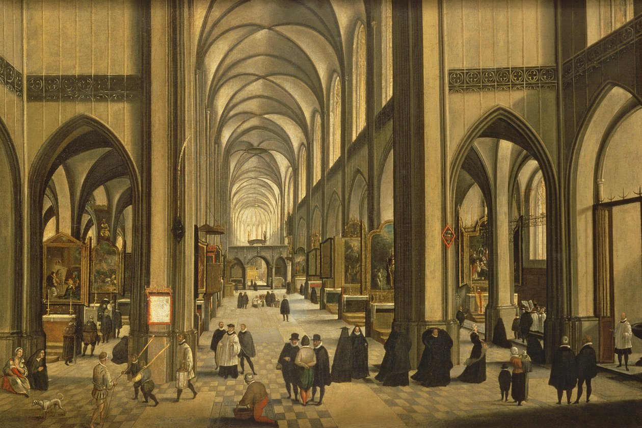 Az antwerpeni székesegyház belseje a hét szentséggel, 1590 alkotó: Hendrik van Steenwyck