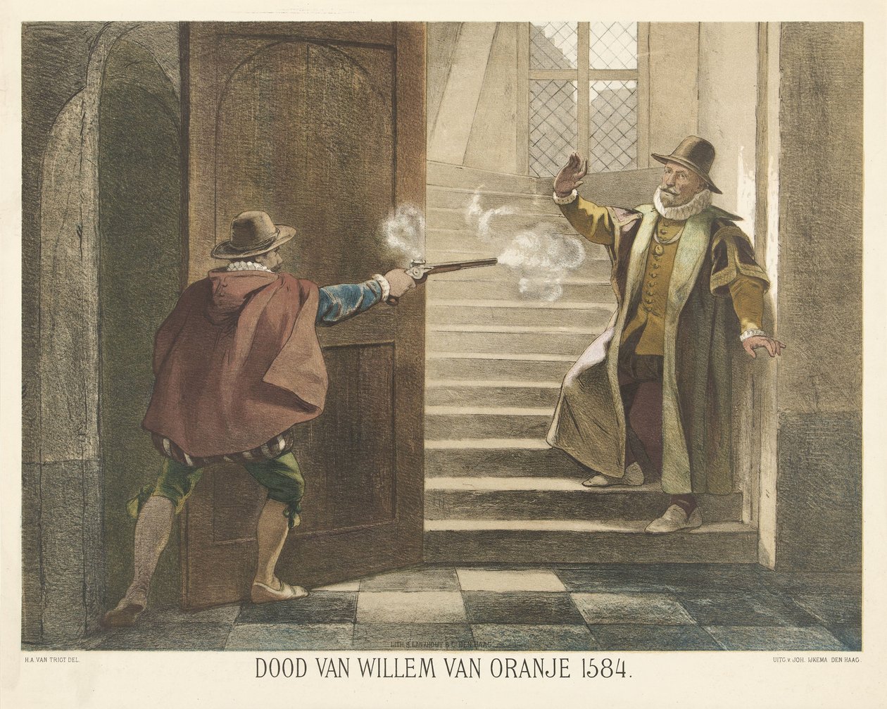 Orániai Vilmos meggyilkolása, 1584 Orániai Vilmos halála 1584-ben (cím a tárgyon) alkotó: Hendrik Albert van Trigt