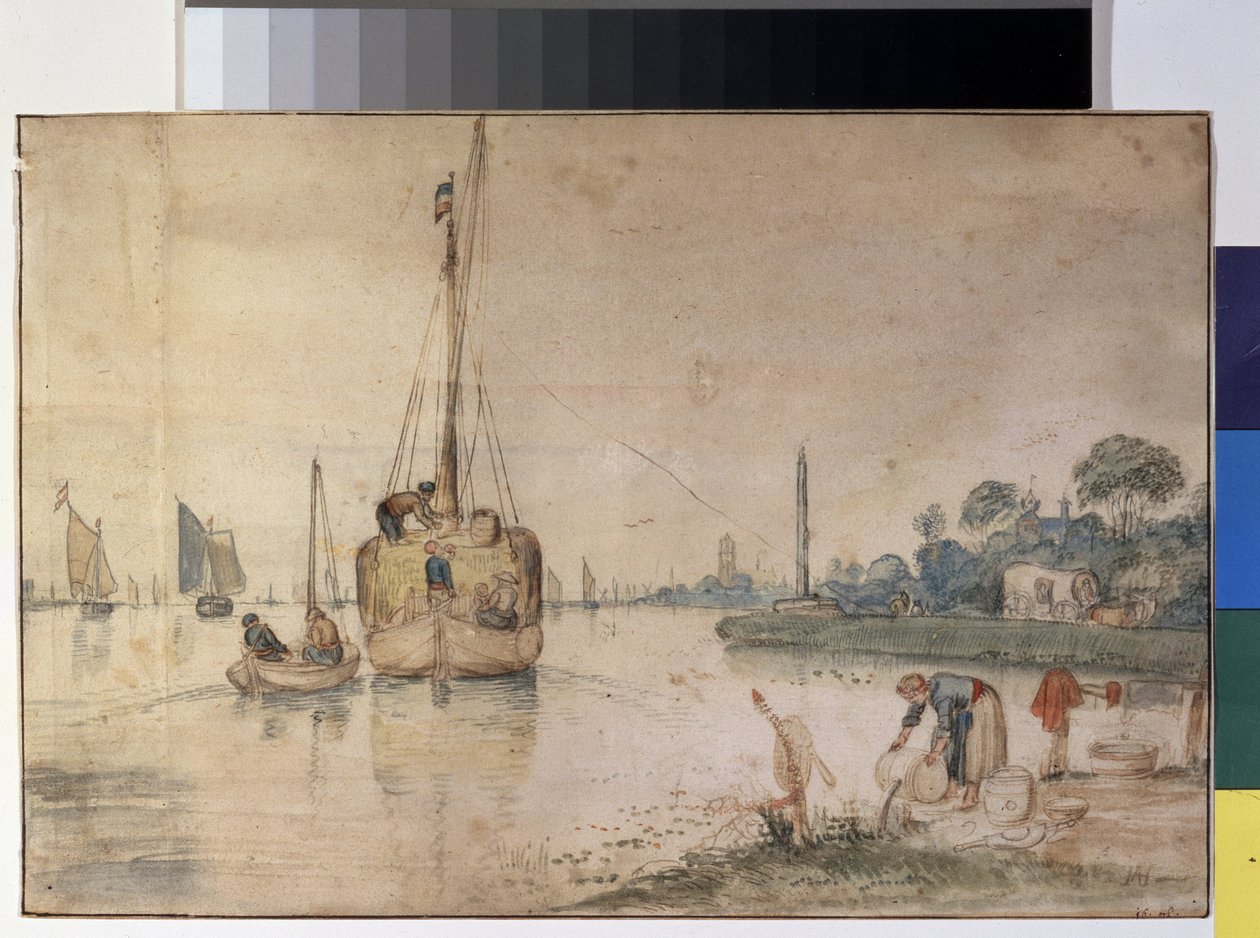 "Szánát szállító uszály" (A bárka szénával) Hendrick Avercamp (1585-1634) tus- és akvarellrajza 1625-1630 Puskin Szépművészeti Múzeum, Moszkva alkotó: Hendrik Avercamp