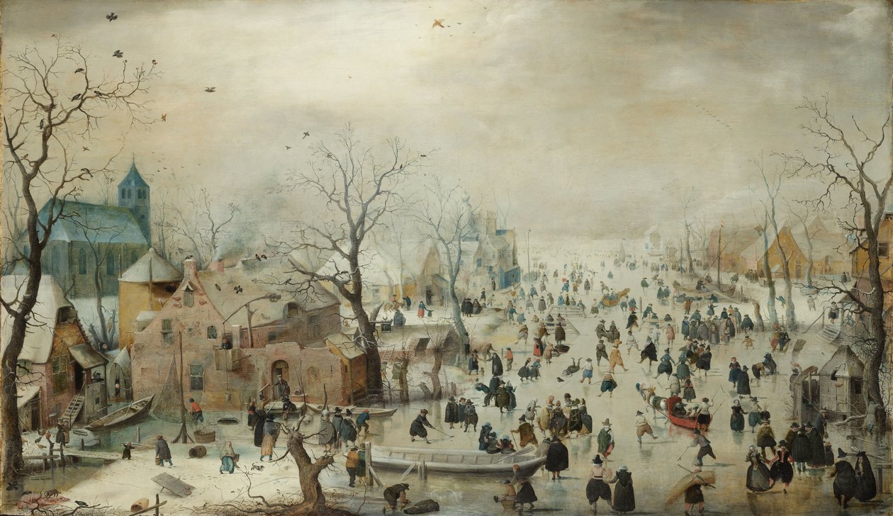 Téli táj korcsolyázókkal. c.1608 (olaj a panelen) alkotó: Hendrik Avercamp
