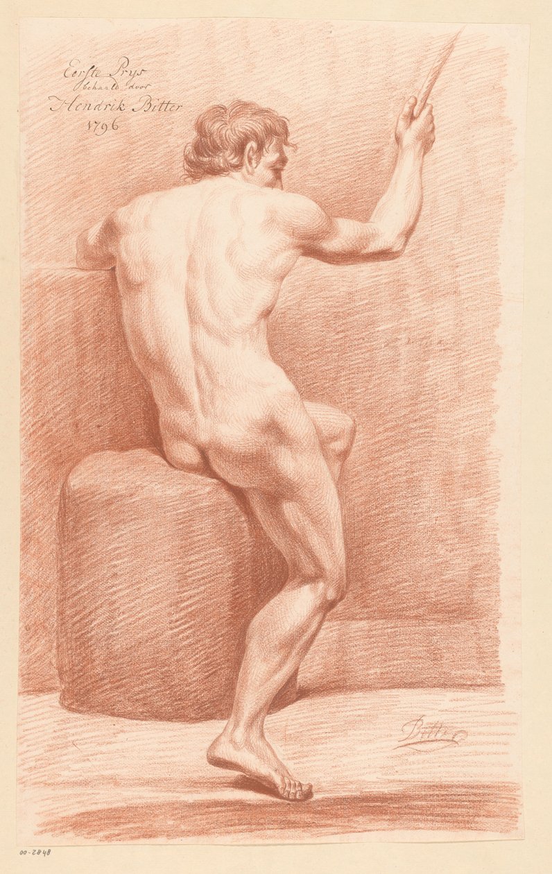 Ülő férfi akt, hátulról nézve (1. díj 1796) alkotó: Hendrik Bitter