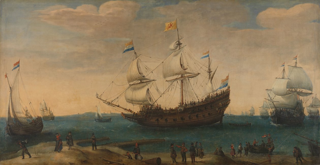 Számos kelet-indiai a part mentén (a mauritiusi és más kelet-indiaiak kihajóznak a Marsdiepből) alkotó: Hendrick Cornelisz. Vroom
