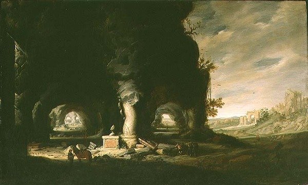 Grotto egy képzeletbeli tájban, 1643 körül (olaj, tábla) alkotó: Hendrik Cornelisz. van Vliet