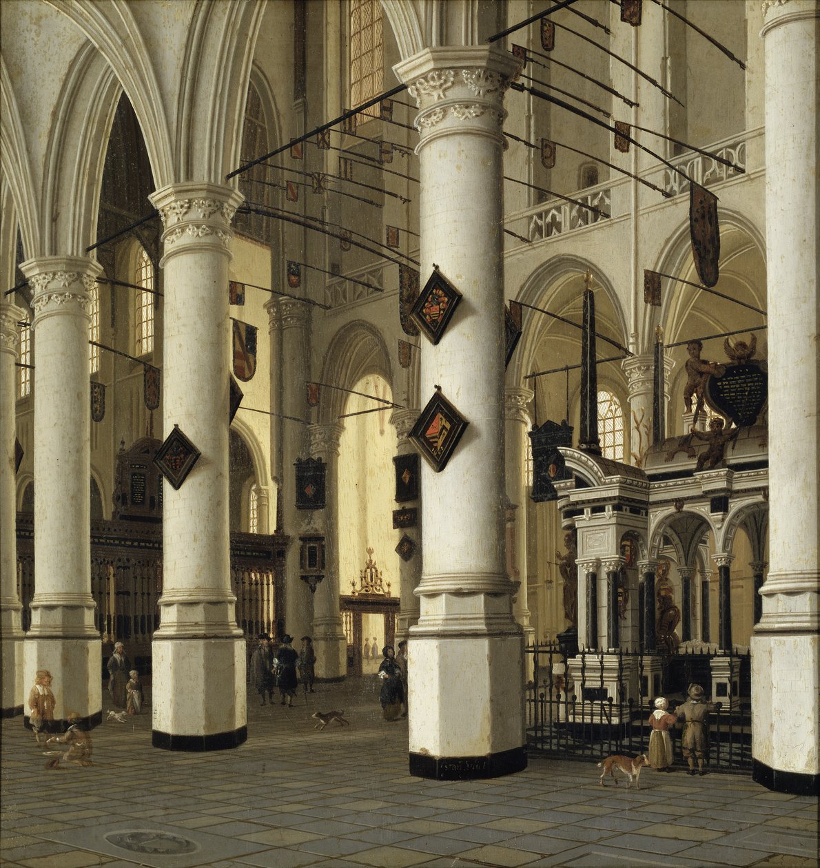 Interieur de la nouvelle eglise de Delft – Nieuwe Kerk belseje, Delft, Vliet, Hendrick Cornelisz. óta (1611-1675). Olaj-fára. Mérete: 41x39 cm. Stockholmi Nemzeti Múzeum alkotó: Hendrik Cornelisz. van Vliet