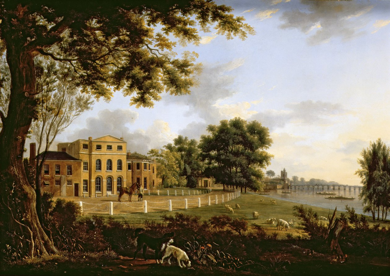 Kilátás a Chelsea Farmra a Temzével és a Battersea híddal, 1790 alkotó: Hendrik Frans de Cort