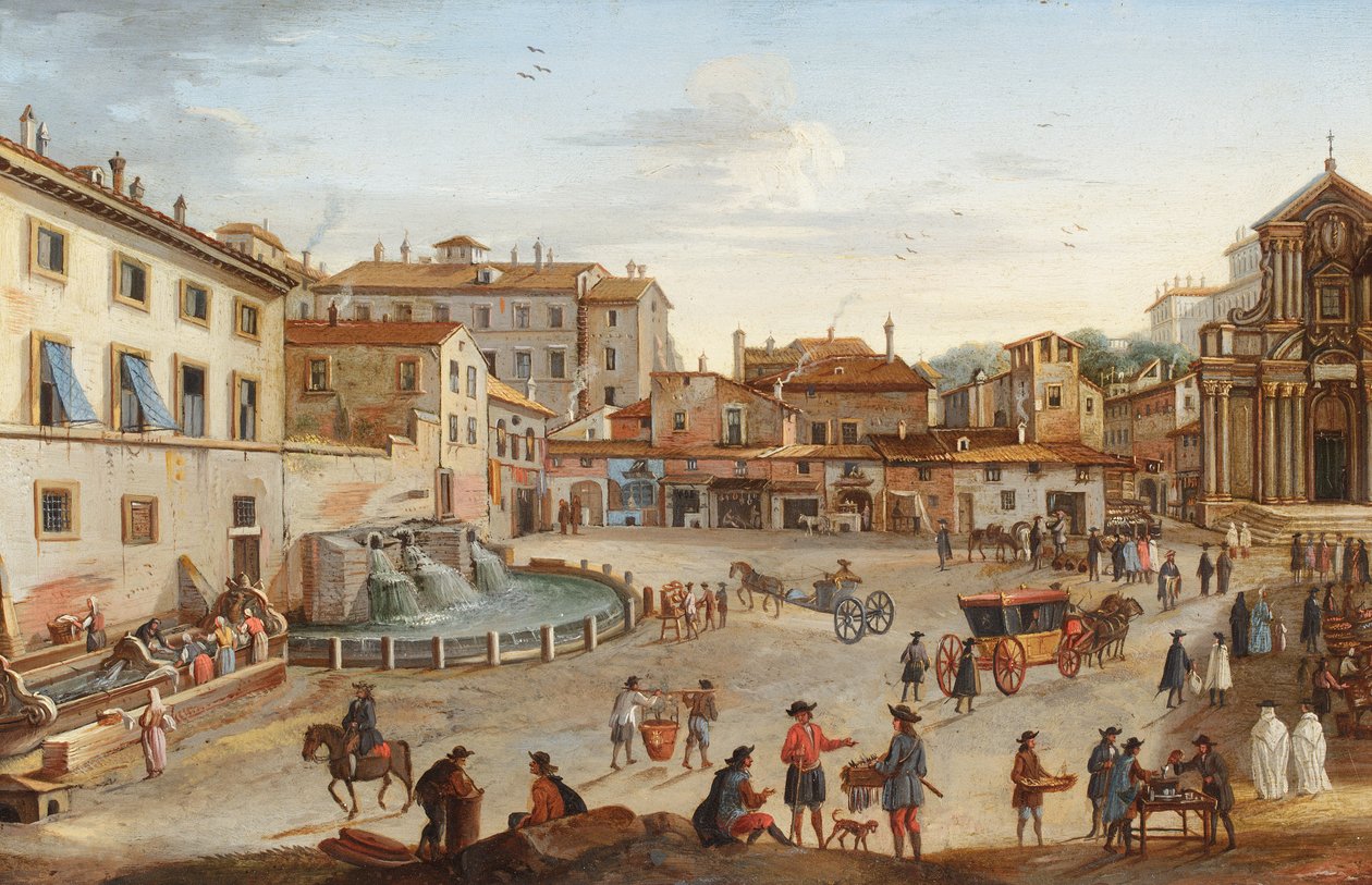 Róma, a Palazzo Barberini látképe sok alakkal (olaj, réz) alkotó: Hendrik Frans van called lo Studio (circle of) Lint