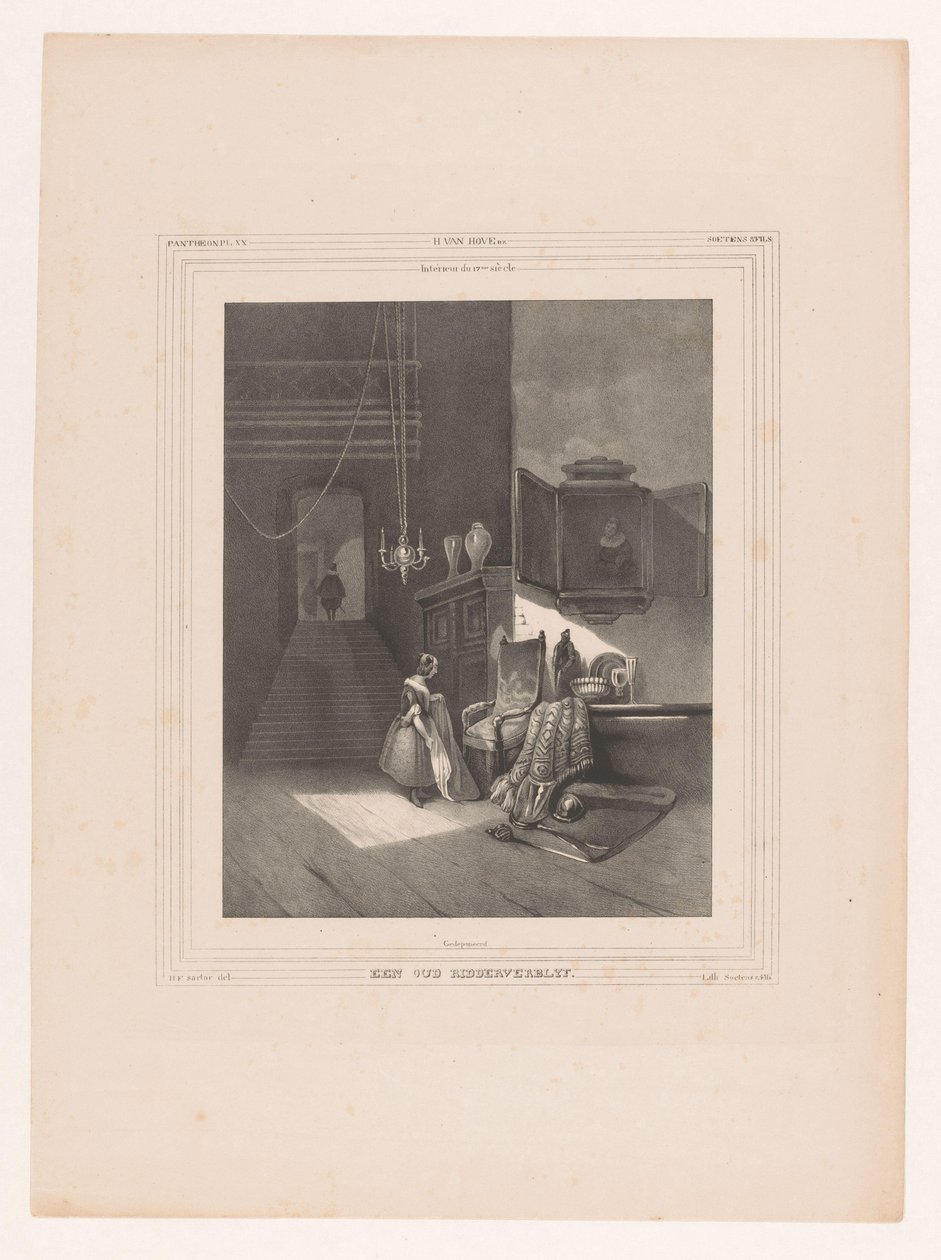 Nő a belső térben Intérieur du 17me siècle / Egy régi lovagi rezidencia (cím a tárgyon) alkotó: Hendrik Frederik Sartor