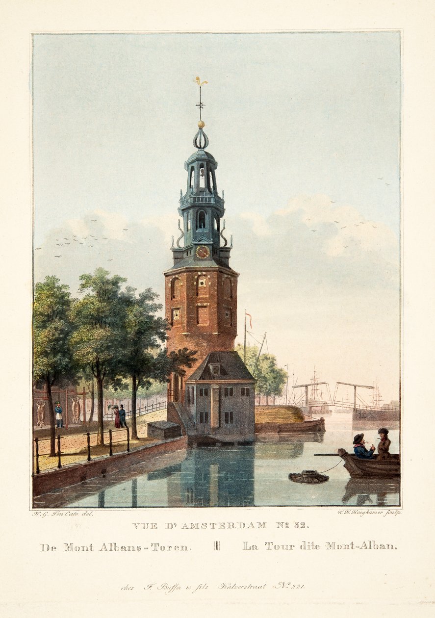 Amszterdam kilátása No.32. Mont Albans-Torenből. Az úgynevezett Mont-Alban-torony, 1825 (kézzel színezett metszet) alkotó: Hendrik Gerrit ten Cate