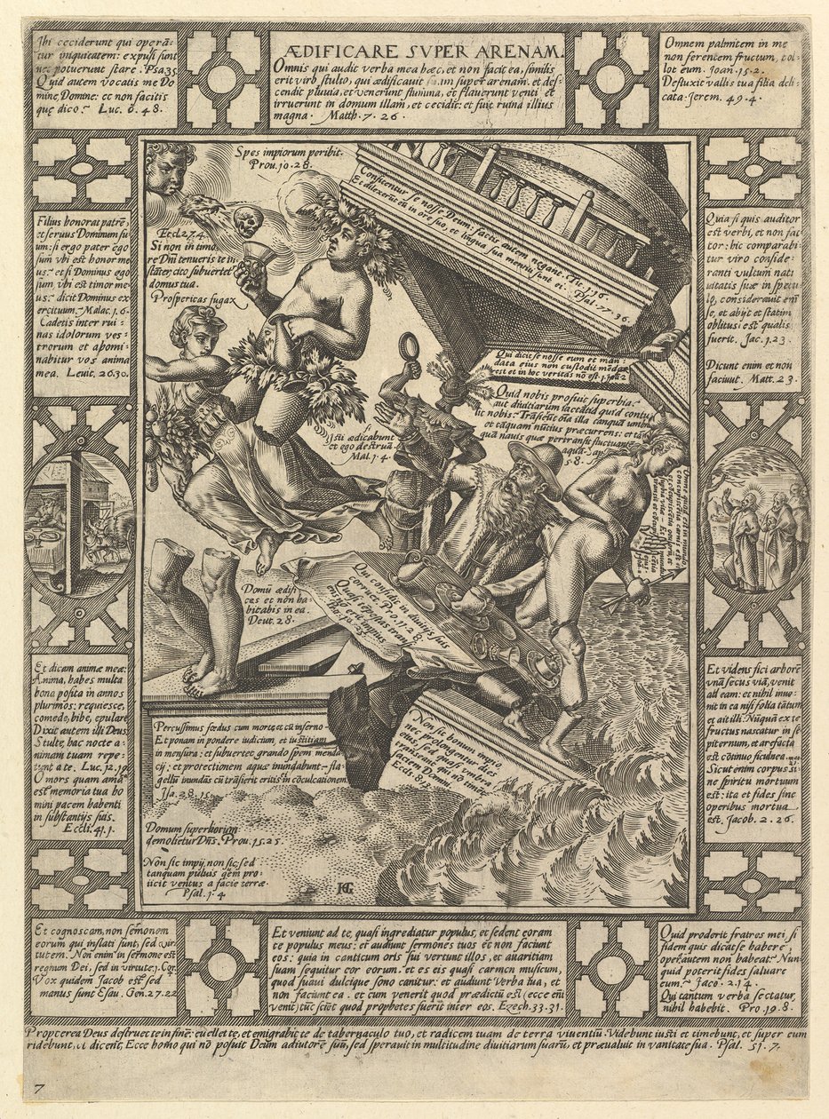 Aedificare Super Arenam, A keresztény hit allegóriáiból, Christian és P..., 1575-1617. alkotó: Hendrik Goltzius