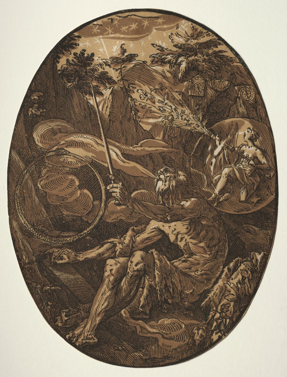 Demogorgon az örökkévalóság barlangjában, c. 1588. alkotó: Hendrik Goltzius