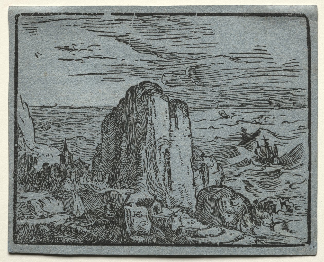Egy 4 tájat tartalmazó készletből: No.4 - Szikla a tengerparton. alkotó: Hendrik Goltzius