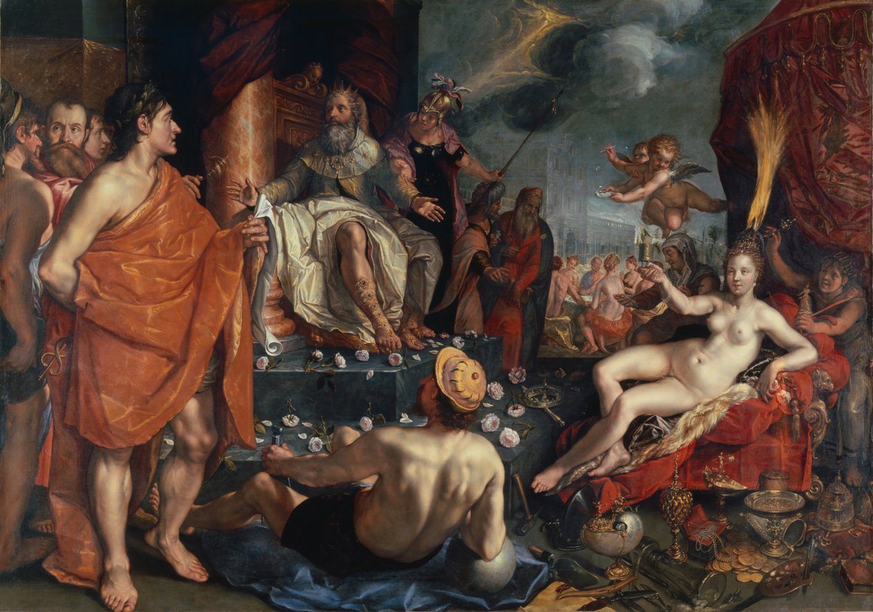 Hermész bemutatja Pandorát Epimétheusz királynak, 1611 alkotó: Hendrik Goltzius