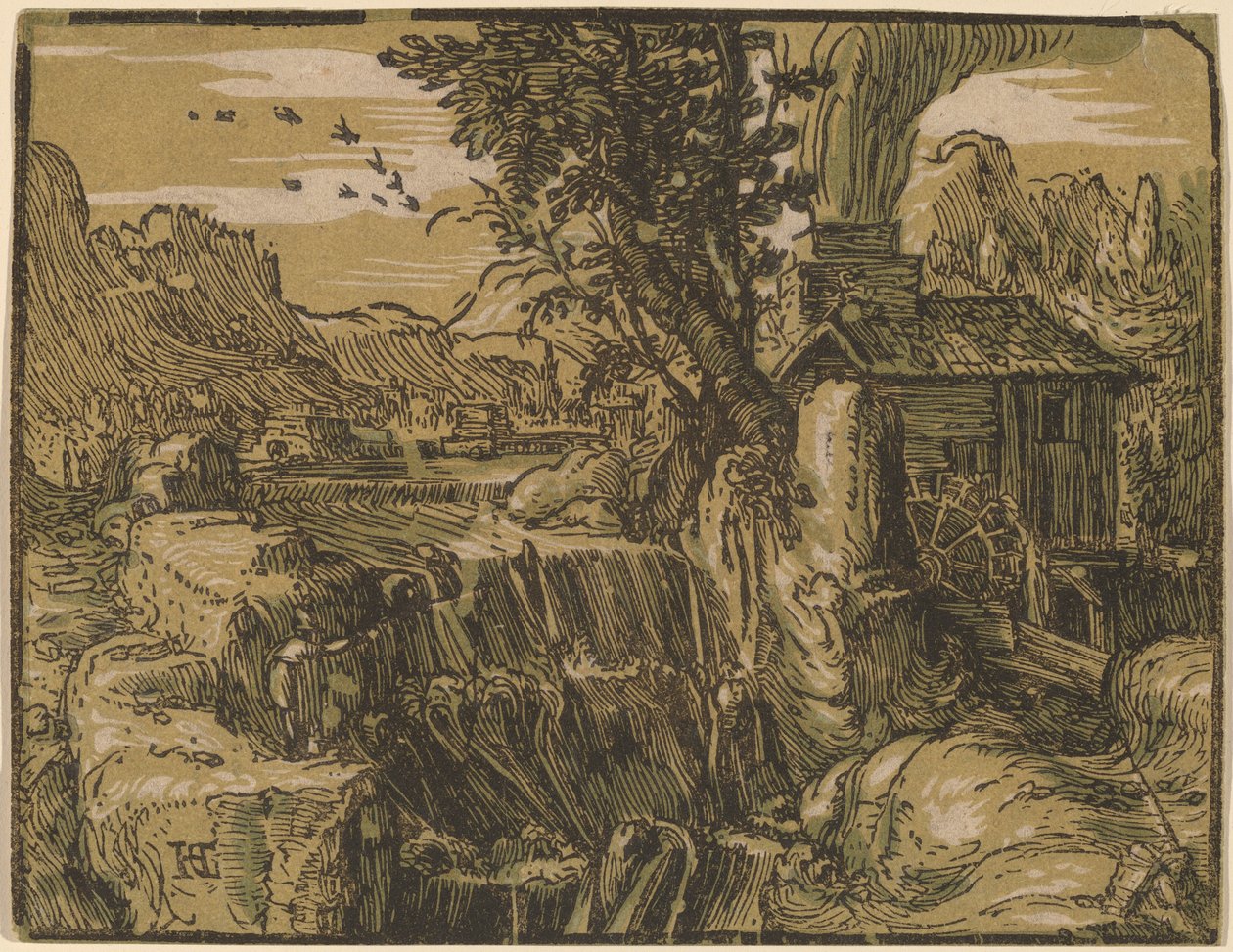 Táj vízeséssel alkotó: Hendrik Goltzius
