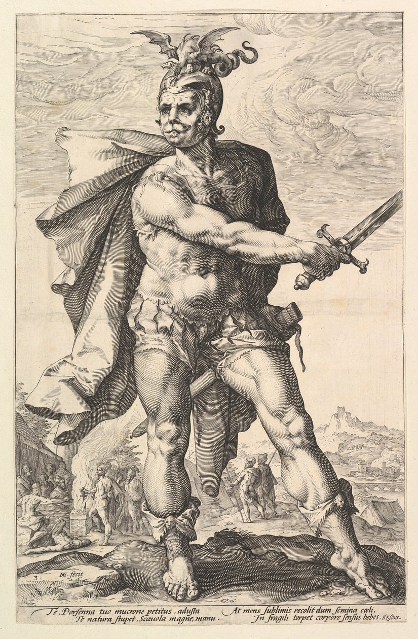 Mucius Scaevola, A római hősök sorozatból, 1586. alkotó: Hendrik Goltzius