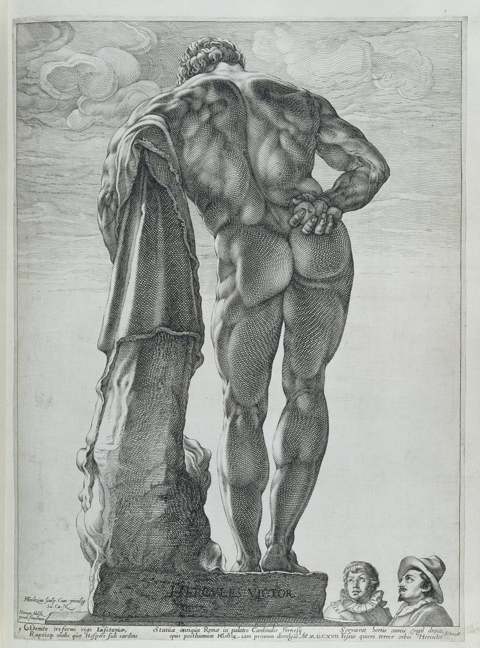 A Farnese Hercules hátulnézete (rézmetszet) alkotó: Hendrik Goltzius