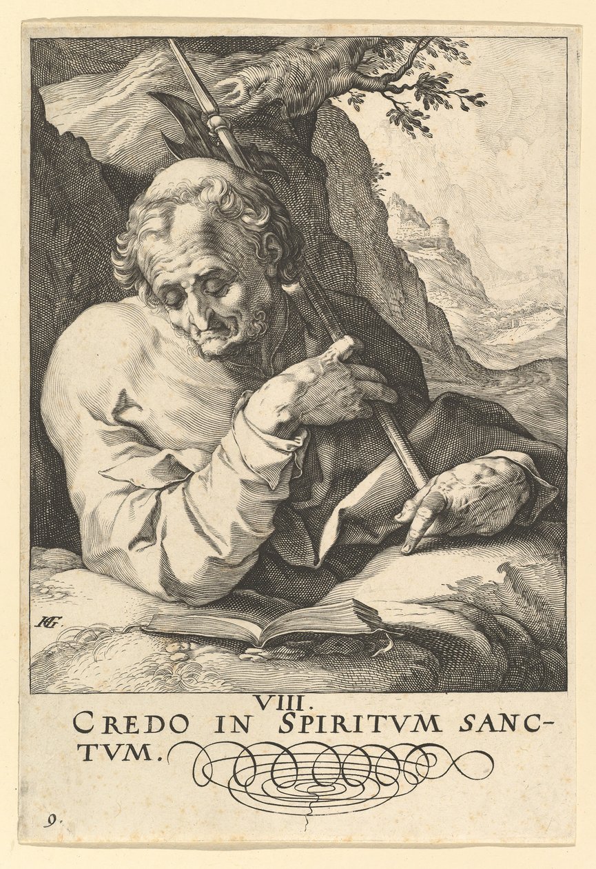 Szent Máté, Krisztustól, az apostoloktól és Szent Pál a hitvallással, kb. 1589. alkotó: Hendrik Goltzius
