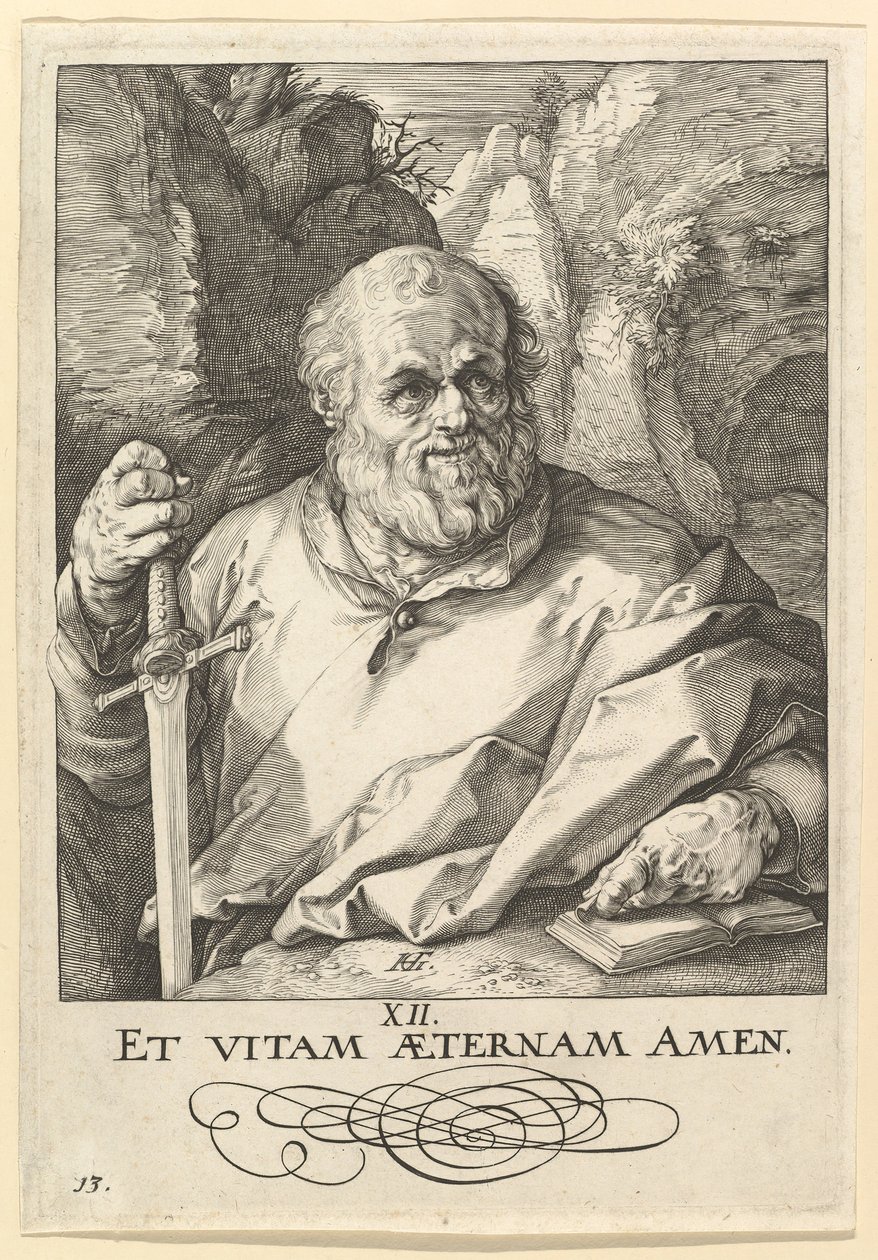 Szent Mátyás, Krisztustól, az apostoloktól és Szent Pál a hitvallással, kb. 1589. alkotó: Hendrik Goltzius