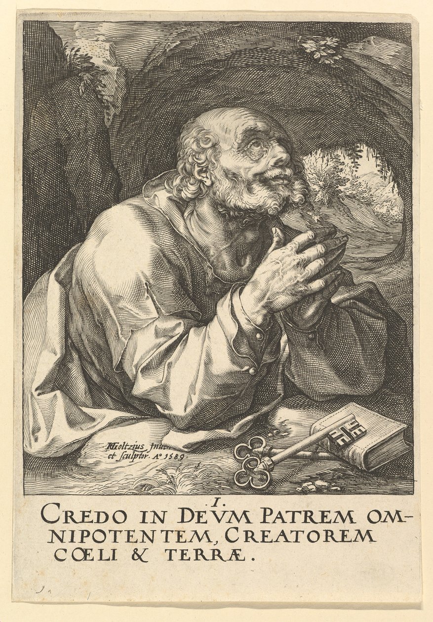 Szent Péter, Krisztustól, az apostoloktól és Szent Pál a hitvallással, 1589. alkotó: Hendrik Goltzius