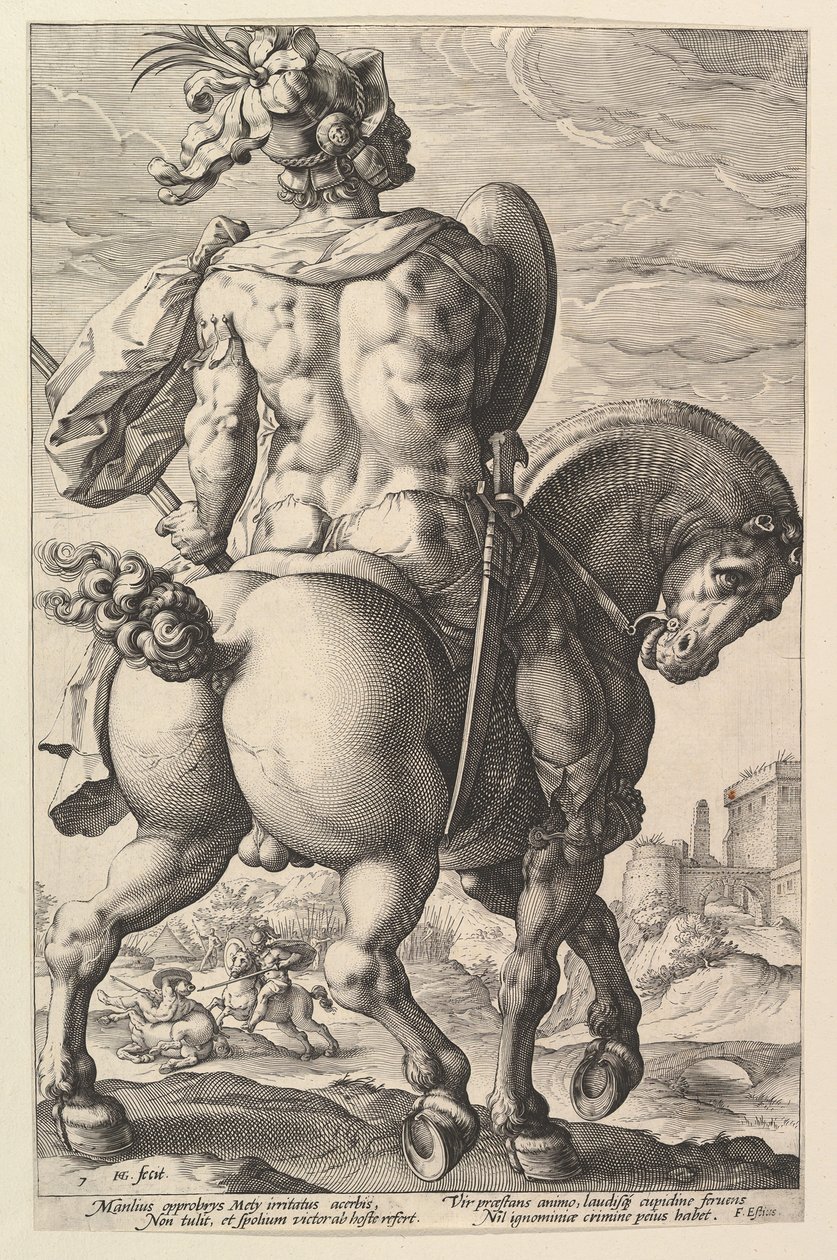 Titus Manlius, A római hősök sorozatból, 1586. alkotó: Hendrik Goltzius