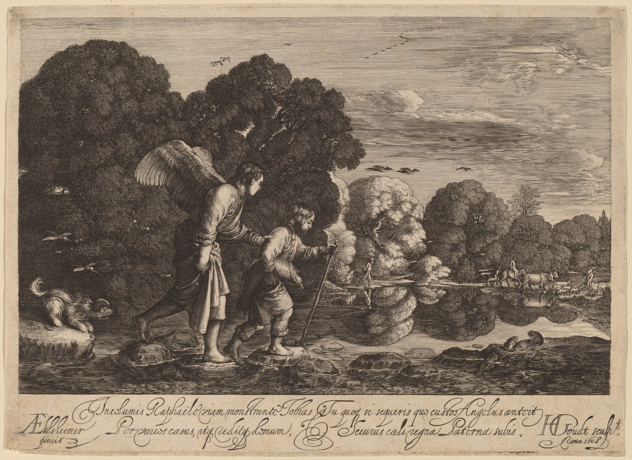 Tóbiás és az angyal (A kis Tóbiás) alkotó: Hendrik Goudt after Adam Elsheimer