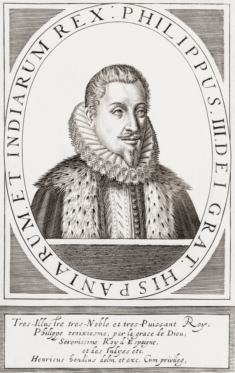 Fülöp spanyol király és II. Fülöp portugál király, alkotó: Hendrik I (after) Hondius