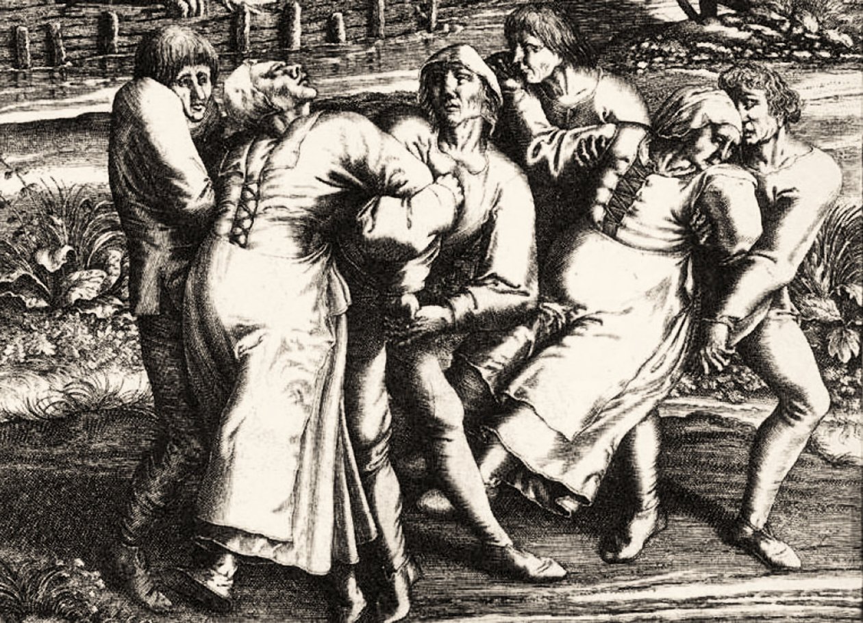 Táncoló pestis, Strasbourg, Elzász. 1518 alkotó: Hendrik I Hondius