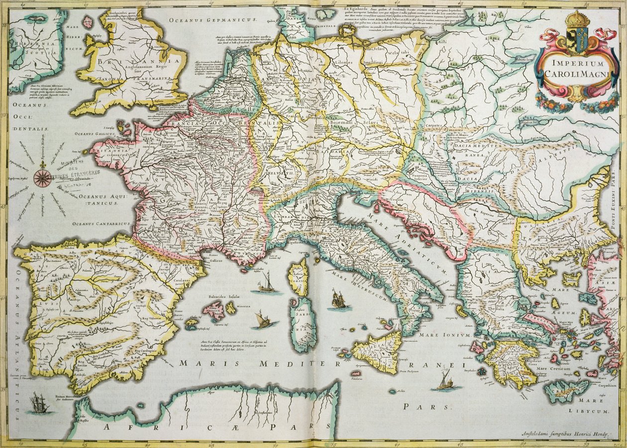 Nagy Károly birodalma (742-814) a "Le Nouveau Theatre du Monde"-ból, 1639. alkotó: Hendrik I Hondius