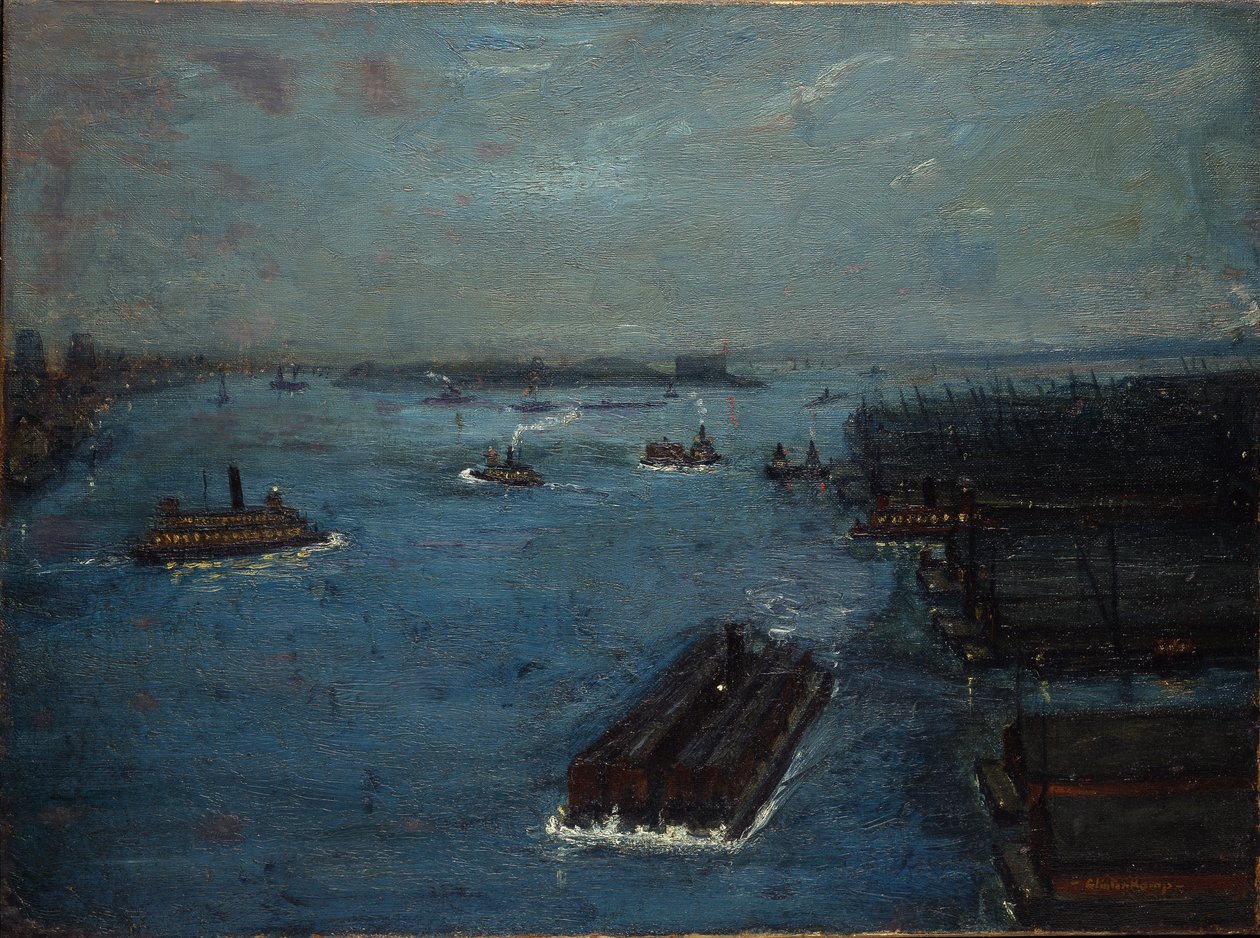 East River, kora este, 1908 körül (olaj, vászon) alkotó: Hendrik J. Glintenkamp