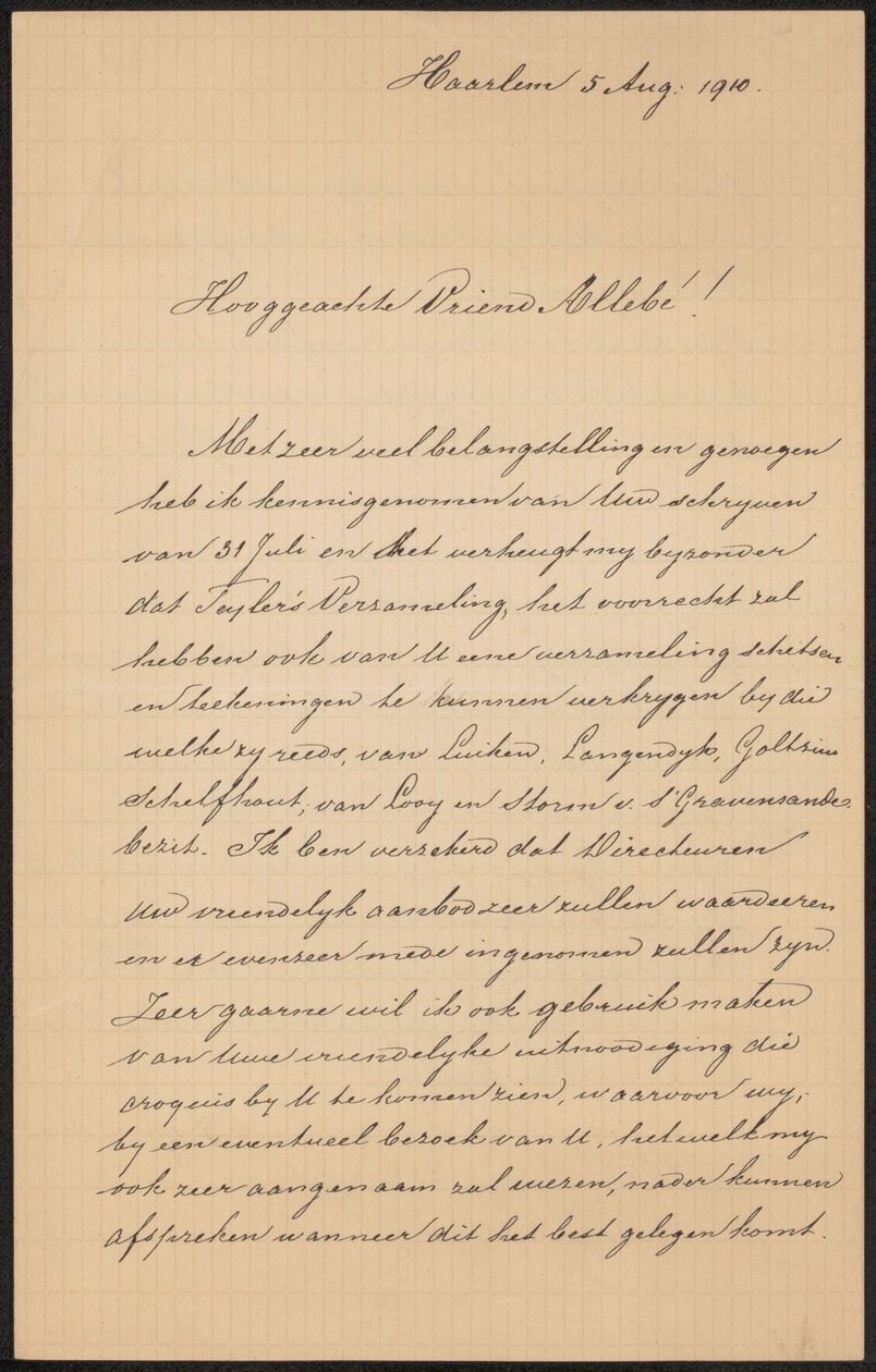 Levél August Allebének alkotó: Hendrik Jacobus Scholten