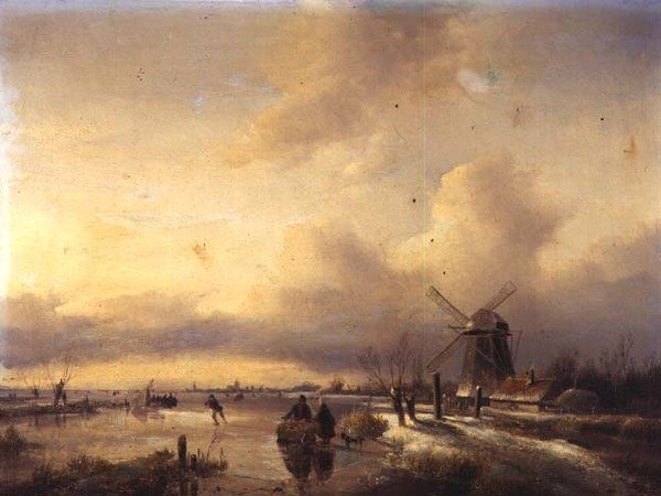 Figurák egy befagyott folyótájban (panel) alkotó: Hendrik Jacobus Scholten