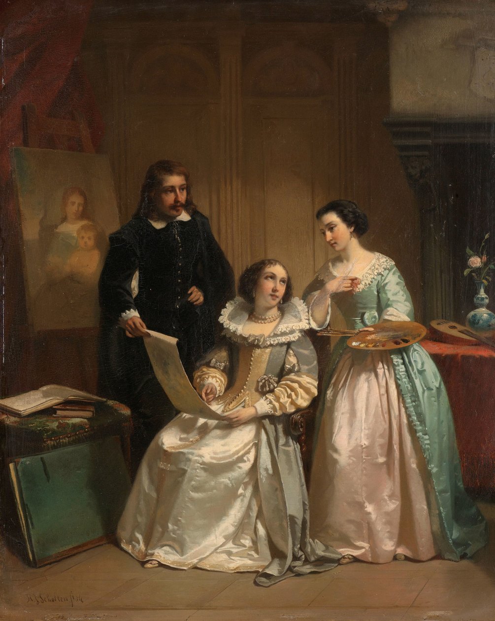 Gerard van Honthorst tanítványa, Bohémiai Louise rajzait mutatja meg Amalia van Solmsnak alkotó: Hendrik Jacobus Scholten