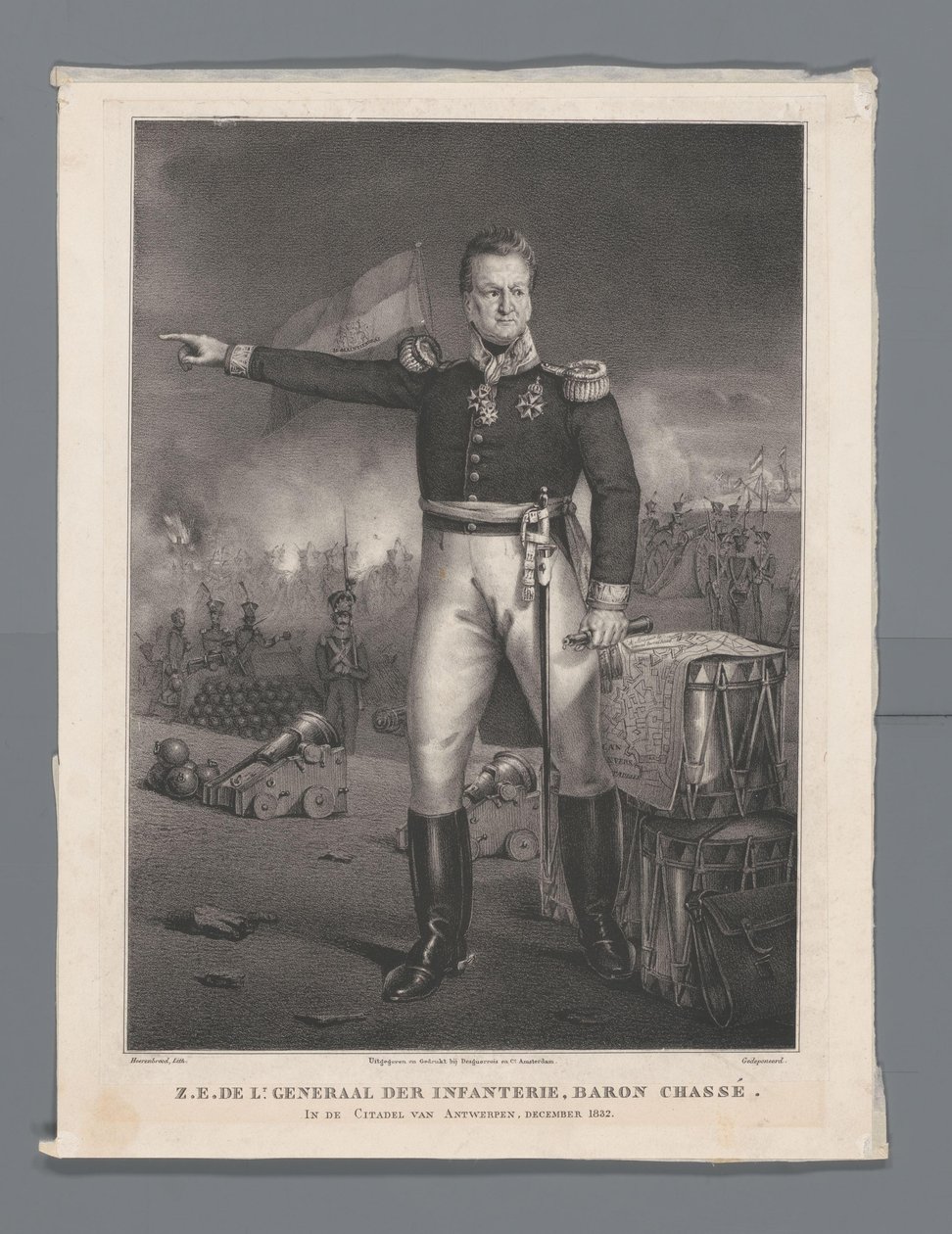 ŐK. A hadnagy A gyalogság tábornoka, báró Chassé. Antwerpen fellegvárában, 1832. december (cím a tárgyon) alkotó: Hendrik Jan Heerenbrood