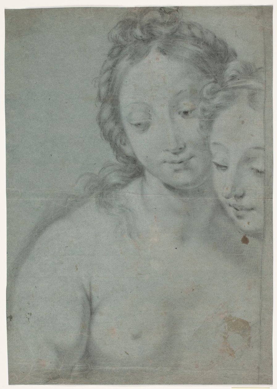 Két női fej. Tanulmányok a jobb fél számára in Carlo Maratta Painter: Önarckép Marquese Pallavicinivel, stourhead, National Trust, England (ref. Arte Antica e Moderna, 1961, 181. sz.) alkotó: Hendrik Krock