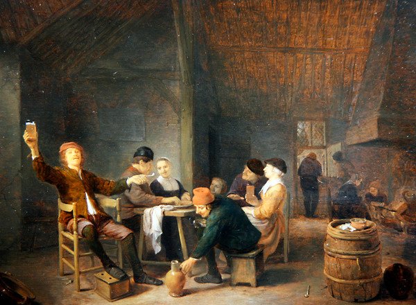 Parasztok mulatózás a kocsmában (olaj a panelen) alkotó: Hendrik Martensz Sorgh