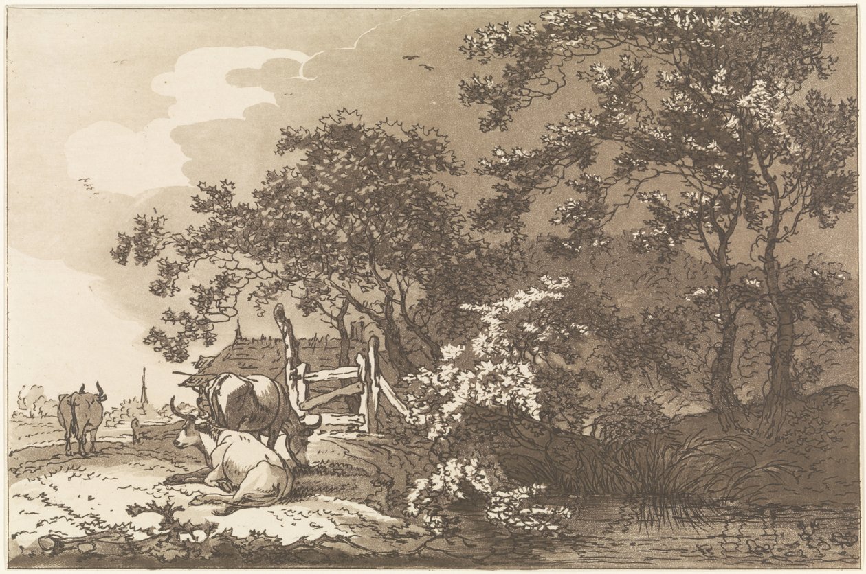 Landschap met koeien Tizenkét terv azoknak a használatára számolva, akik tájrajzot tanulnak (sorozat címe) alkotó: Hendrik Meijer