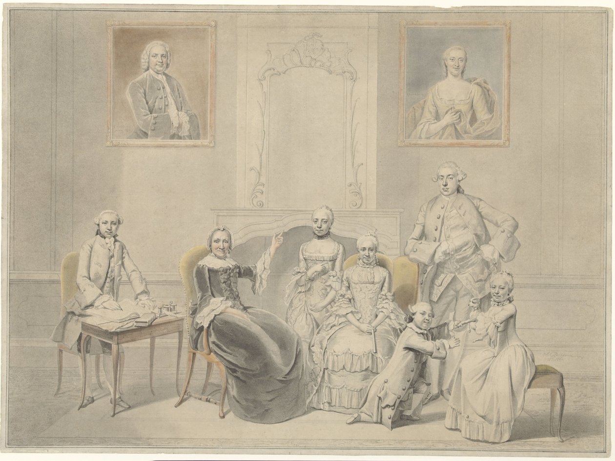 Pieter Cornelis Hasselaer és Clara Wendela Sautijn gyermekei, akiknek portréi a falon lógnak, nagymamájukkal, Wendela Eleonora Reaellel alkotó: Hendrik Pothoven