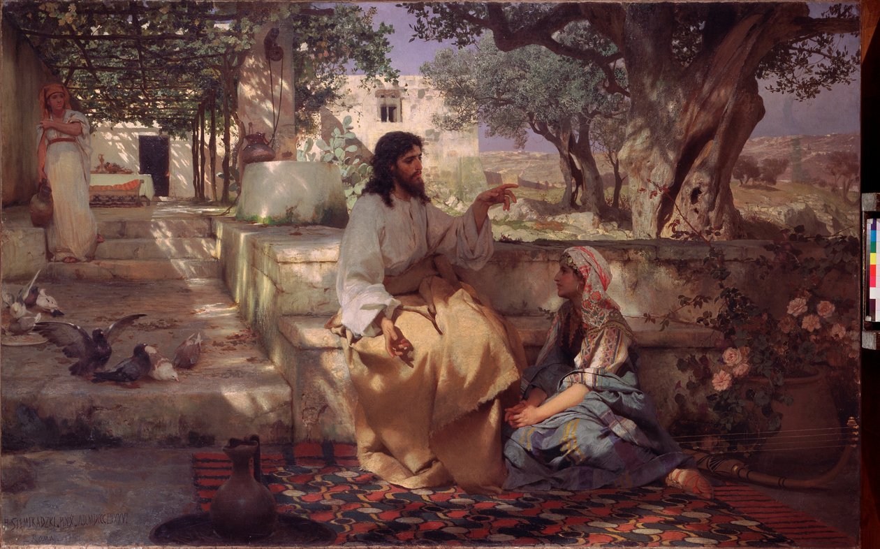 Krisztus Márta és Mária házában. Henryk Siemiradzki (1843-1902) festménye, olaj, vászon alkotó: Henryk Siemiradzki