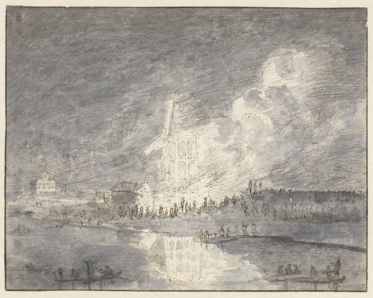 Tűz egy malomban a Muiderdijken, 1710 körül alkotó: Hendrik Spilman
