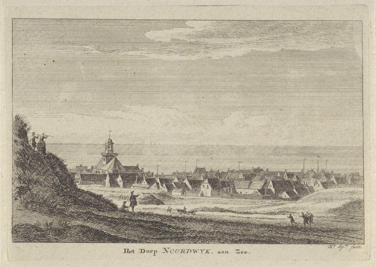 Kilátás Noordwijk aan Zee-ra Noordwijk aan Zee faluja (cím a tárgyon) alkotó: Hendrik Spilman