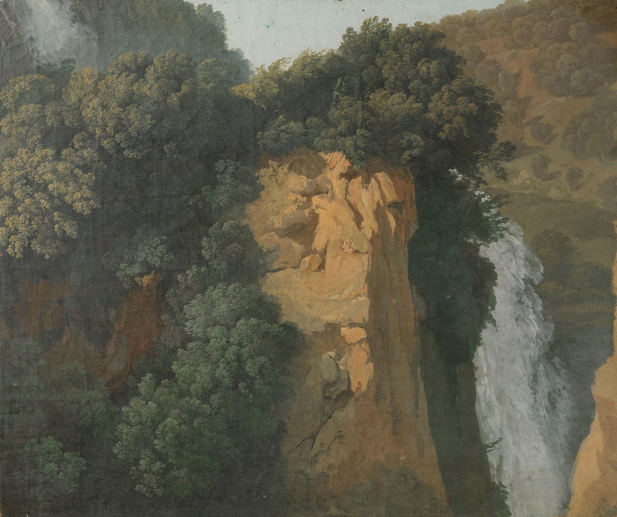 Benőtt sziklák vízeséssel Olaszországban, talán Tivolinál alkotó: Hendrik Voogd (attributed to)